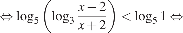  рав­но­силь­но ло­га­рифм по ос­но­ва­нию левая круг­лая скоб­ка 5 пра­вая круг­лая скоб­ка левая круг­лая скоб­ка ло­га­рифм по ос­но­ва­нию левая круг­лая скоб­ка 3 пра­вая круг­лая скоб­ка дробь: чис­ли­тель: x минус 2, зна­ме­на­тель: x плюс 2 конец дроби пра­вая круг­лая скоб­ка мень­ше ло­га­рифм по ос­но­ва­нию 5 1 рав­но­силь­но 