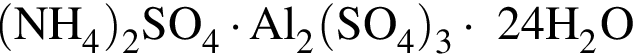 \ChemForm левая круг­лая скоб­ка NH_4 пра­вая круг­лая скоб­ка _2SO_4 умно­жить на Al_2 левая круг­лая скоб­ка SO_4 пра­вая круг­лая скоб­ка _3 умно­жить на 24H_2O