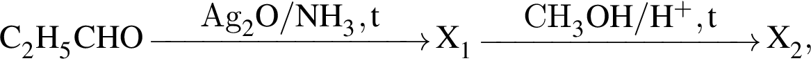 \ChemFormC_2H_5CHO \reactrarrow0pt3 cmAg_2O / NH_3, t X_1 \reactrarrow0pt3 cmCH_3OH / H в сте­пе­ни п люс , t X_2,