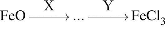 \ChemFormFeO \reactrarrow0pt1 cmX ... \reactrarrow0pt1 cmY FeCl_3