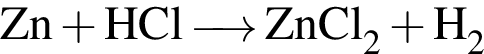 \ChemFormZn плюс HCl \reactrarrow0pt0,5 cm ZnCl_2 плюс H_2