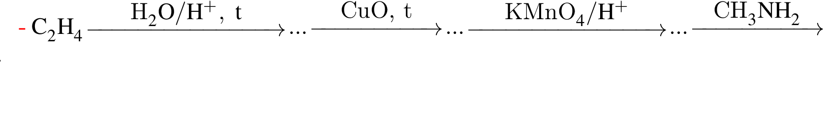 \ChemFormC_2H_4 \reactrarrow0pt3 cmH_2O / H в сте­пе­ни п люс ,t ... \reactrarrow0pt2 cmCuO, t ... \reactrarrow0pt3 cmKMnO_4 / H в сте­пе­ни п люс ... \reactrarrow0pt2 cmCH_3NH_2 ...
