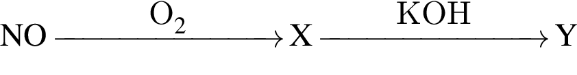 \ChemFormNO \reactrarrow0pt2.5 cmO_2 X \reactrarrow0pt2.5 cmKOH Y