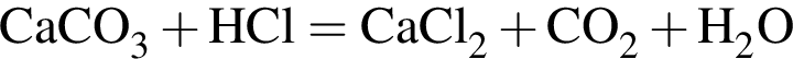 \ChemFormCaCO_3 плюс HCl = CaCl_2 плюс CO_2 плюс H_2O