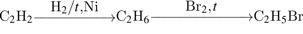 С_2$H_2\reactrarrow0pt2 cmH_2/t, $Ni$C_2$H_6\reactrarrow0pt2,5 cmBr_2, t$C_2$H_5$Br
