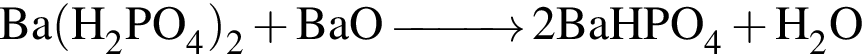 \ChemForm Ba левая круг­лая скоб­ка H_2PO_4 пра­вая круг­лая скоб­ка _2 плюс BaO \reactrarrow0pt1 cm 2BaHPO_4 плюс H_2O
