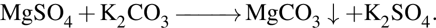 \ChemFormMgSO_4 плюс K_2CO_3 \reactrarrow0pt1 cm MgCO_3\downarrow плюс K_2SO_4.