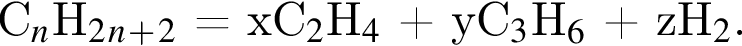 С_n$H_2_n_ плюс _2$ = xC_2$H_4$ плюс yC_3$H_6$ плюс zH_2$.