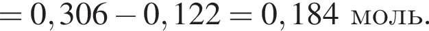 = 0,306 минус 0,122 = 0,184 моль.
