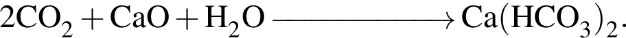 \ChemForm2CO_2 плюс CaO плюс H_2O \reactrarrow0pt2 cm\scriptsize \scriptsize Ca левая круг­лая скоб­ка HCO_3 пра­вая круг­лая скоб­ка _2.