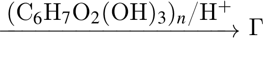 \reactrarrow0pt3.5 cm левая круг­лая скоб­ка C_6$H_7$O_2$ левая круг­лая скоб­ка OH пра­вая круг­лая скоб­ка _3$ пра­вая круг­лая скоб­ка _n$/H в сте­пе­ни левая круг­лая скоб­ка плюс пра­вая круг­лая скоб­ка $ Г