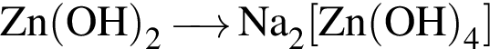 \ChemFormZn левая круг­лая скоб­ка OH пра­вая круг­лая скоб­ка _2\reactrarrow0pt0.5 cm Na_2 левая квад­рат­ная скоб­ка Zn левая круг­лая скоб­ка OH пра­вая круг­лая скоб­ка _4 пра­вая квад­рат­ная скоб­ка 