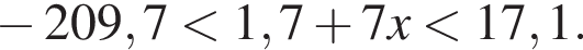  минус 209,7 мень­ше 1,7 плюс 7x мень­ше 17,1.