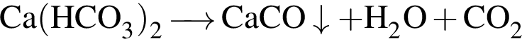 \ChemFormCa левая круг­лая скоб­ка HCO_3 пра­вая круг­лая скоб­ка _2 \reactrarrow0 pt0.5 cm CaCO\downarrow плюс H_2O плюс CO_2