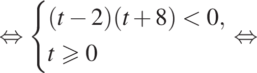  рав­но­силь­но си­сте­ма вы­ра­же­ний левая круг­лая скоб­ка t минус 2 пра­вая круг­лая скоб­ка левая круг­лая скоб­ка t плюс 8 пра­вая круг­лая скоб­ка мень­ше 0, t боль­ше или равно 0 конец си­сте­мы . рав­но­силь­но 