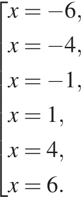  со­во­куп­ность вы­ра­же­ний x= минус 6,x= минус 4,x= минус 1,x=1,x=4,x=6. конец со­во­куп­но­сти . 