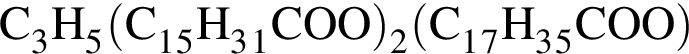 \ChemFormC_3H_5 левая круг­лая скоб­ка C_1_5H_3_1COO пра­вая круг­лая скоб­ка _2 левая круг­лая скоб­ка C_1_7H_3_5COO пра­вая круг­лая скоб­ка 