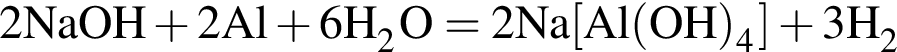 \ChemForm2NaOH плюс 2Al плюс 6H_2O = 2Na левая квад­рат­ная скоб­ка Al левая круг­лая скоб­ка OH пра­вая круг­лая скоб­ка _4 пра­вая квад­рат­ная скоб­ка плюс 3H_2
