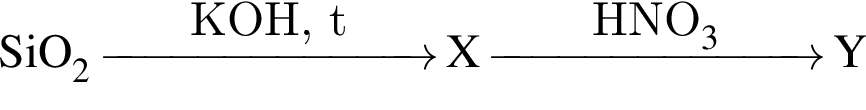 \ChemFormSiO_2 \reactrarrow0pt2.5 cmKOH, t X \reactrarrow0pt2.5 cmHNO_3 Y