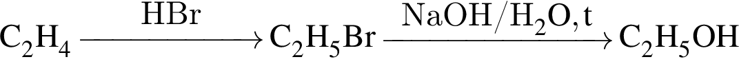 \ChemFormC_2H_4\reactrarrow0pt2 cmHBrC_2H_5Br\reactrarrow0pt2,5 cmNaOH/H_2O, tC_2H_5OH