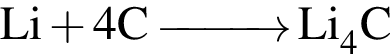 \ChemFormLi плюс 4C \reactrarrow0pt1 cm Li_4C