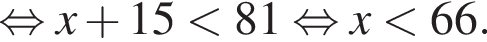  рав­но­силь­но x плюс 15 мень­ше 81 рав­но­силь­но x мень­ше 66.