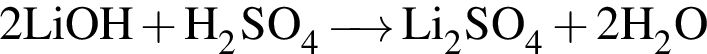 \ChemForm2LiOH плюс H_2SO_4 \reactrarrow0pt0.5 cm Li_2SO_4 плюс 2H_2O