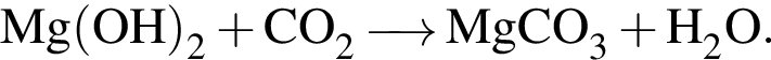 \ChemFormMg левая круглая скобка OH правая круглая скобка _2 плюс CO_2 \reactrarrow0pt0.5 cm MgCO_3 плюс H_2O.