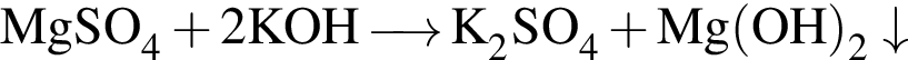 \ChemFormMgSO_4 плюс 2KOH \reactrarrow0pt0.5 cm K_2SO_4 плюс Mg левая круг­лая скоб­ка OH пра­вая круг­лая скоб­ка _2\downarrow