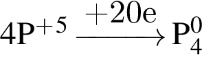 \ChemForm 4P в сте­пе­ни п люс в сте­пе­ни 5 \reactrarrow0pt1 cm плюс 20eP_4 в сте­пе­ни 0 