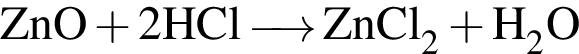 \ChemFormZnO плюс 2HCl\reactrarrow0pt0.5 cm ZnCl_2 плюс H_2O 
