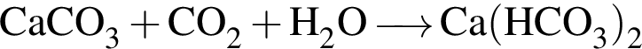 \ChemFormCaCO_3 плюс CO_2 плюс H_2O \reactrarrow0 pt0.5 cm Ca левая круг­лая скоб­ка HCO_3 пра­вая круг­лая скоб­ка _2