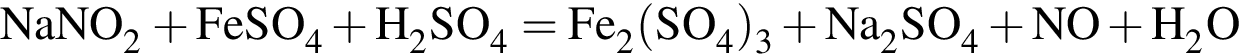 \ChemFormNaNO_2 плюс FeSO_4 плюс H_2SO_4 = Fe_2 левая круг­лая скоб­ка SO_4 пра­вая круг­лая скоб­ка _3 плюс Na_2SO_4 плюс NO плюс H_2O