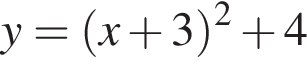 y= левая круг­лая скоб­ка x плюс 3 пра­вая круг­лая скоб­ка в квад­ра­те плюс 4