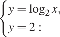  си­сте­ма вы­ра­же­ний y= ло­га­рифм по ос­но­ва­нию левая круг­лая скоб­ка 2 пра­вая круг­лая скоб­ка x,y=2: конец си­сте­мы .