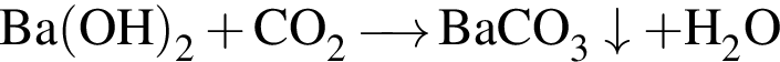\ChemFormBa левая круг­лая скоб­ка OH пра­вая круг­лая скоб­ка _2 плюс CO_2 \reactrarrow0pt0.5 cm BaCO_3\downarrow плюс H_2O