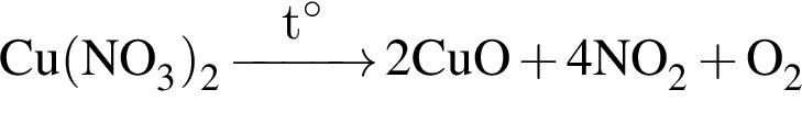 \ChemForm Cu левая круг­лая скоб­ка NO_3 пра­вая круг­лая скоб­ка _2 \reactrarrow0pt1cmt гра­ду­сов 2CuO плюс 4NO_2 плюс O_2 