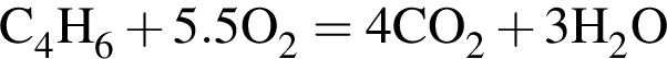 \ChemFormC_4H_6 плюс 5.5O_2 = 4CO_2 плюс 3H_2O