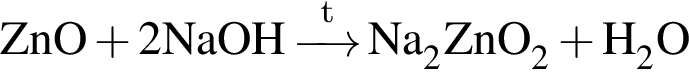 \ChemFormZnO плюс 2NaOH \reactrarrow0pt0.5 cm\scriptsize t Na_2ZnO_2 плюс H_2O
