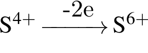 \ChemFormS в сте­пе­ни левая круг­лая скоб­ка 4 плюс пра­вая круг­лая скоб­ка \reactrarrow0pt1,0 cm минус 2e S в сте­пе­ни левая круг­лая скоб­ка 6 плюс пра­вая круг­лая скоб­ка 