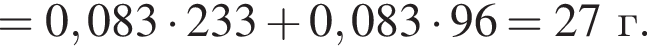 = 0,083 умно­жить на 233 плюс 0,083 умно­жить на 96 = 27 г. 